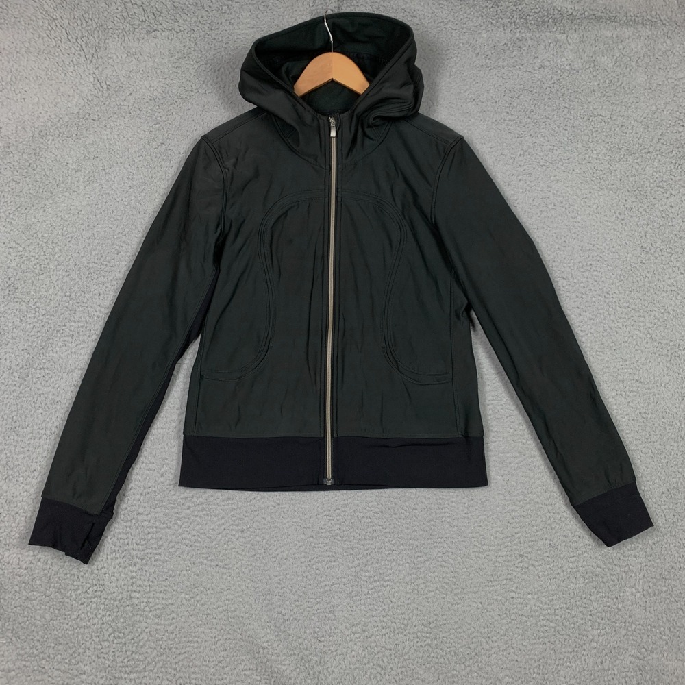 Lululemon Uba Hoodie Women's‎ 8 Black Softshell Full Zip Fleece Lined Jacket Gym